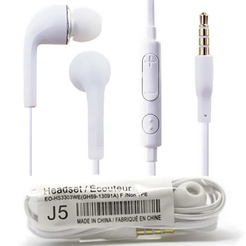 J5 Auricolare In-Ear Auricolare Stereo con microfono e cuffia remota Samsung Galaxy S7 S6 S5 S4 100 pezzi / su