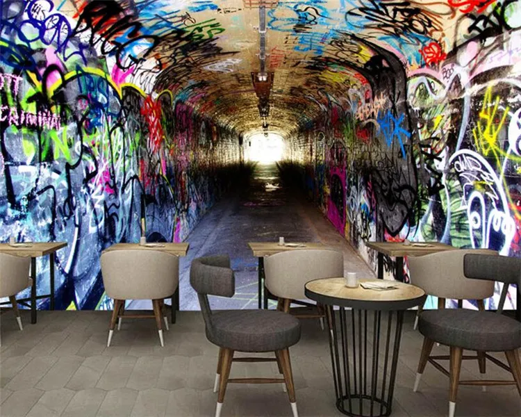 커스텀 3D 벽 벽화 벽지 현대 빈티지 터널 접근 낙서 벽지 카페 바 KTV 식당 개성 장식 벽화 163577829