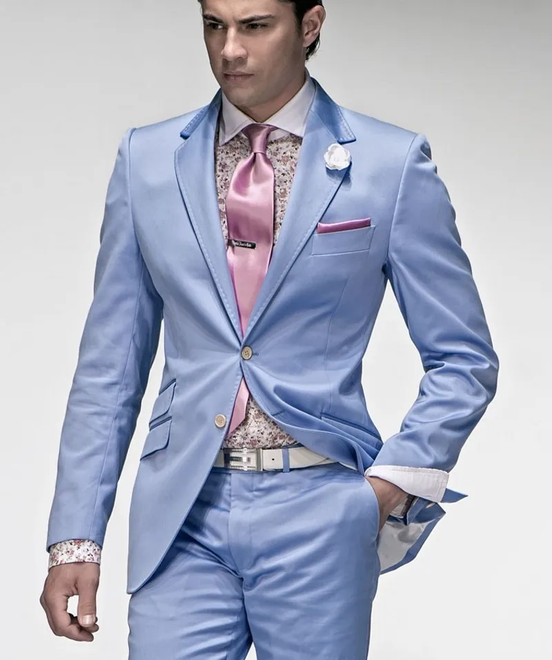 Handsome Groomsmen Notch Lapel Groom Tuxedos Baby Blue Men Suits
