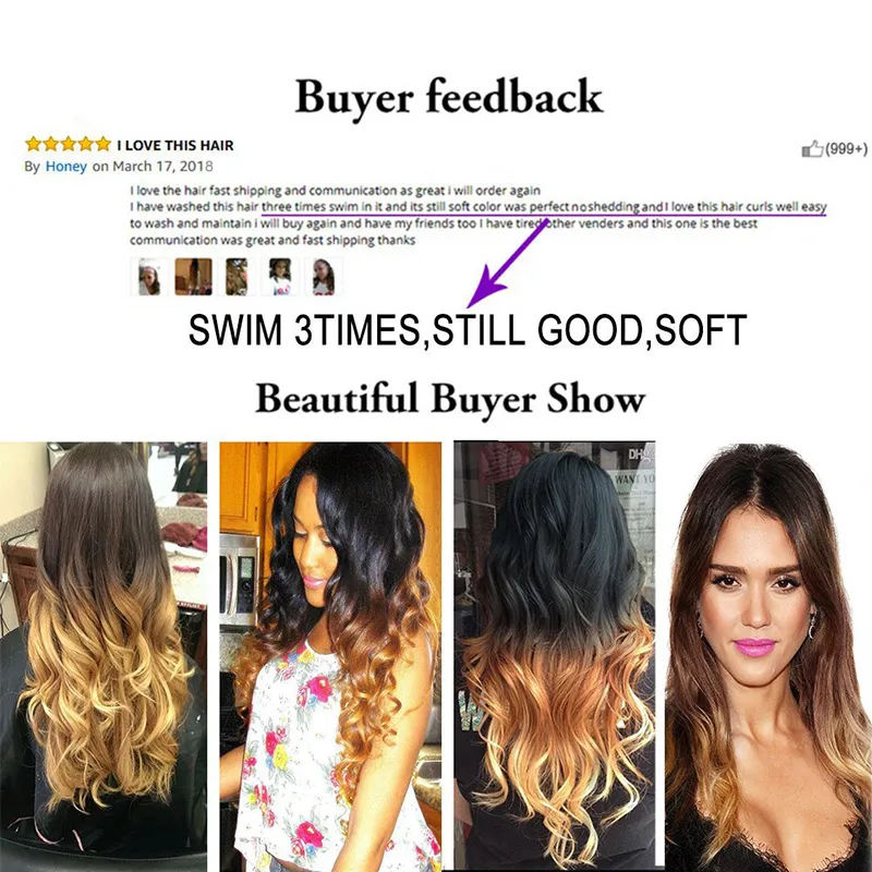 Ombre Body Wave T1B / 27 # 어두운 뿌리 꿀 금발 인간의 머리카락 뭉치가있는 레이스 클로저 컬러 브라질 머리카락 폐쇄