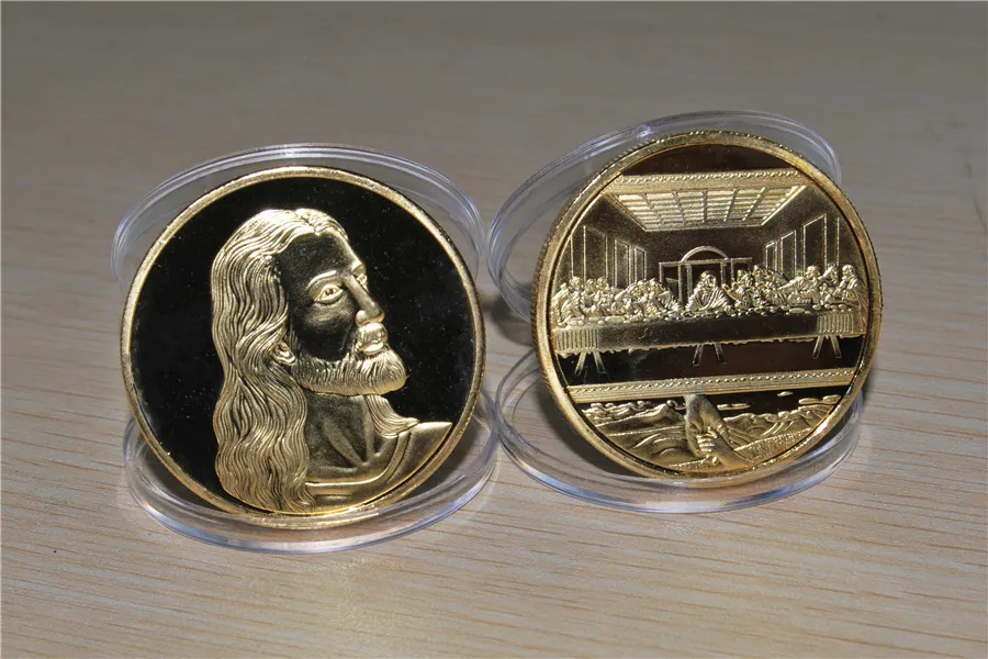 Jesús "Última Cena" por Leonardo Da Vinci moneda chapada en oro * token de recuerdo de medalla