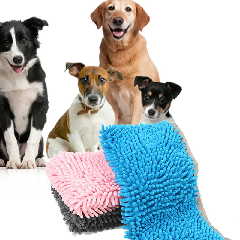 Spedizione veloce Asciugamano assorbente per animali domestici Asciugamano da bagno per cani e gatti Fibra di ciniglia Shampoo per cani Prodotti per la pulizia dei peli di animali domestici