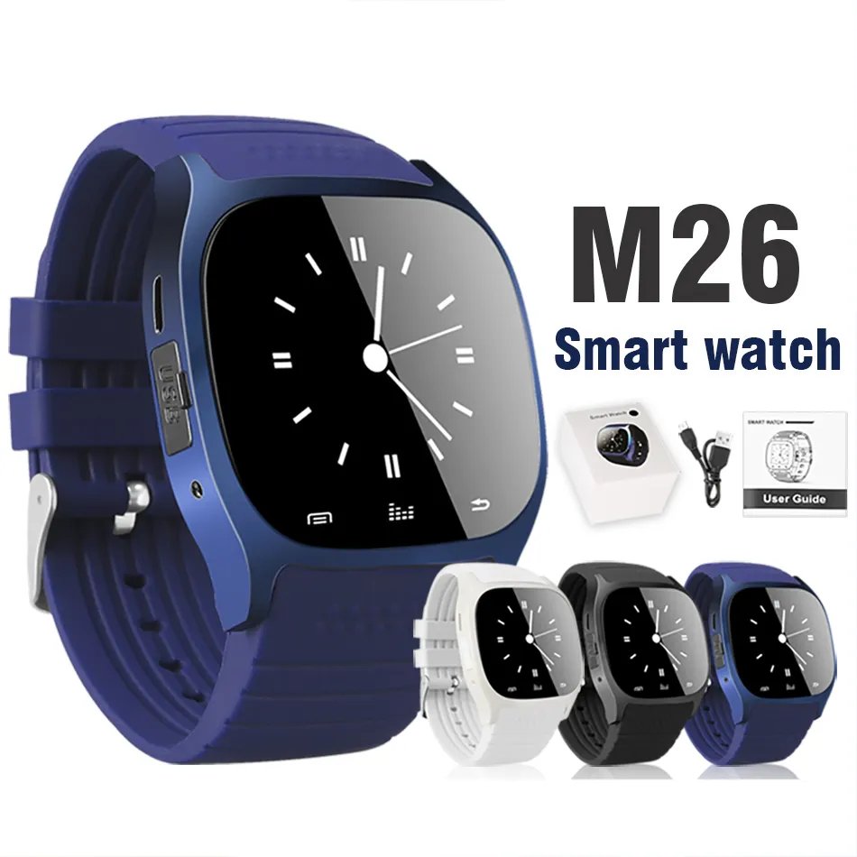 M26 Smartwatches Bluetooth Smart Watch pour téléphone mobile Android avec podomètre de lecteur de musique à affichage LED pour iPhone dans le paquet de vente au détail