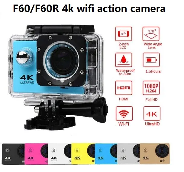 4K wifiアクションカメラゴー防水プロスポーツカメラF60 / F60R 2.4G 4K / 30FPS 1080 P 170 Dヘルメットカム水中カメラXX