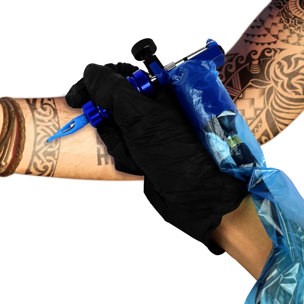 100 st Plast Blå Tatuering Clip Sladd Ärmar Skyddsväskor Försörjning Ny Hot Professional Tatuering Tillbehör Tillbehör de Tattoo