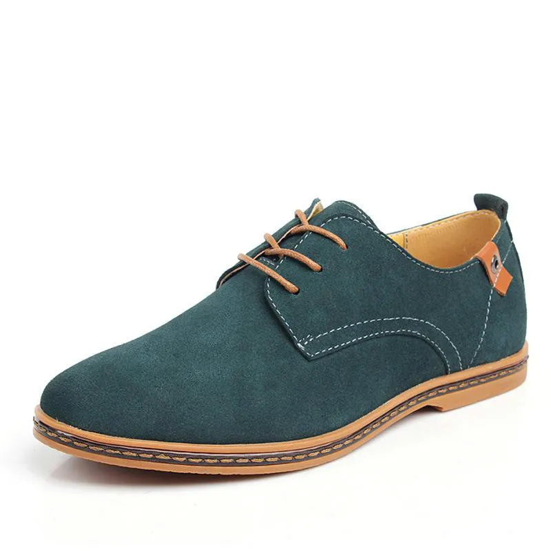 저렴한 가격 남성 캐주얼 신발 스웨이드 Leathern 통기성 아파트 레이스 옥스포드 신발 새로운 사회적 Chaussure Homme 큰 크기 39-46