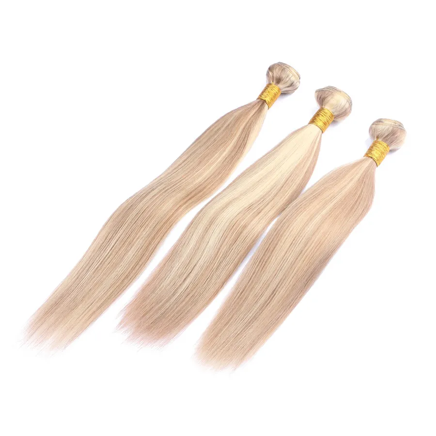 Gemengde kleur honing blond en blonde kleur haar gemengd 27/613 piano haarverlenging / blonde haarverlenging te koop