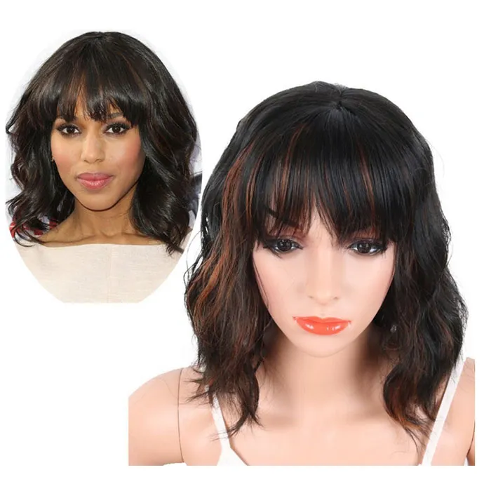 Synthetic Hair Wig F1b30 Heat Resistant Fiber Full Wig Capless Medium length Lady039s Hair Wigs For Black Or White Women9317916