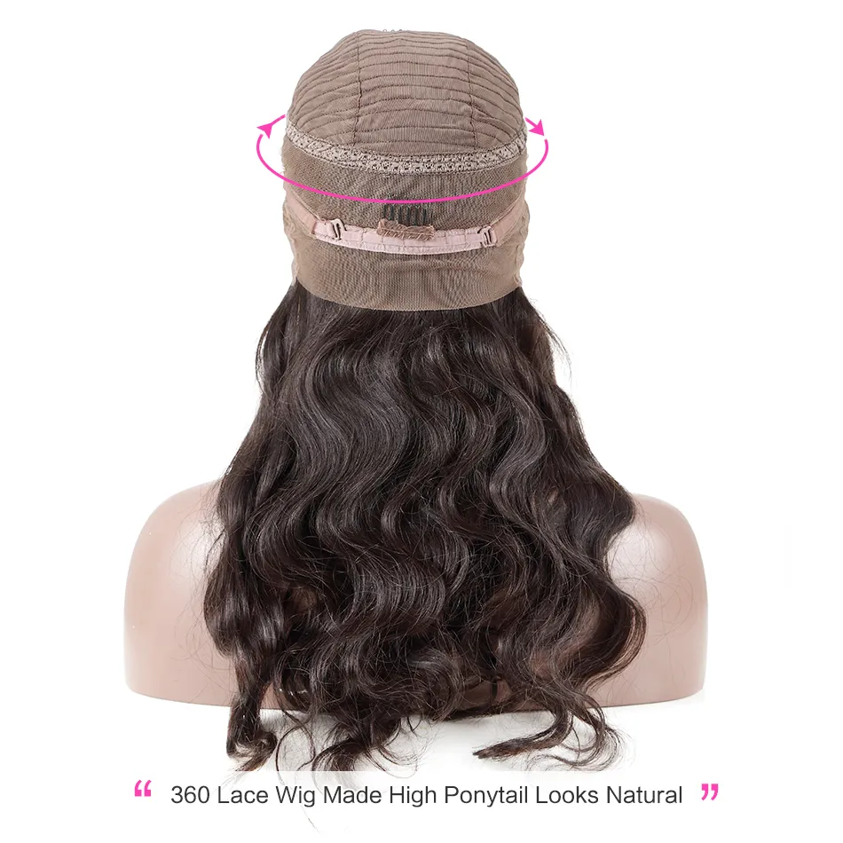 130 % 운명 브라질 인간의 머리 360 레이스 정면 가발 흑인 여성을위한 Pre는 아기 머리카락으로 뽑아 내츄럴 컬러 바디 웨이브