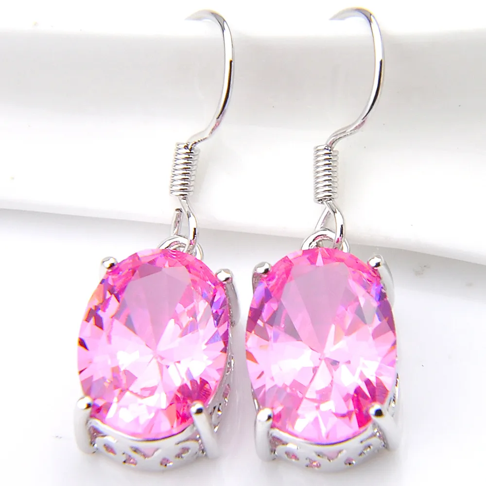 Luckyshine Moda Kobiety Kolczyk Pink Kunzite Gems Oval CZ Cyrkon 925 Ślub Prezent Kolczyk Charms 6 Para