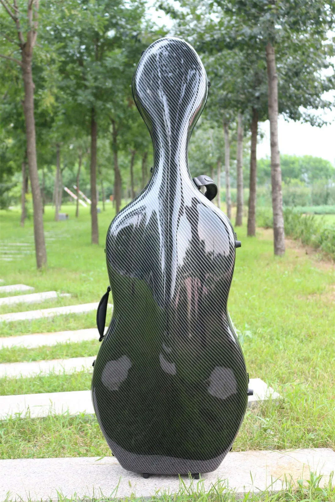Custodia per violoncello elettrico 4/4 Fibra di carbonio mista Strong Light Custodia rigida da 3,7 kg Colore nero Ruote full size