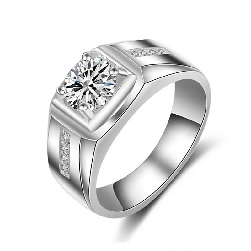 Bijoux fantaisie fait à la main Solitaire hommes bague 1.5ct diamant 925 argent Sterling Emgagement bague de mariage RW1010