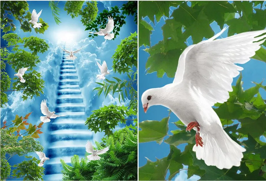 3D Muurpaneel Waterval Flowing Forest Crane Pigeon Whole House achtergrond Muurschildering