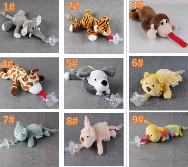 10 Style Nouvelle sucette d'animaux en silicone avec jouets en peluche bébé Girafe Elephant Nipple Nipple enfants Nouveau-né Enfants Produits Enfants Inclure les sucettes