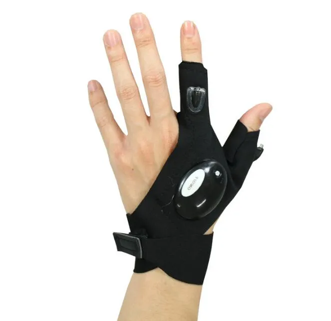 ランプLED指ライト手袋が点滅スポーツサイクリンググローブ修理ランプの手が付いている夜の釣り餌の手袋