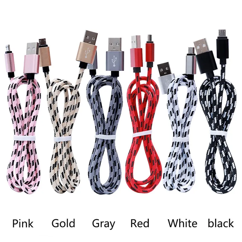 Flätad nylon typ C Kabel Micro USB-dataskaddkabel 1m 2m 3m kablar för Samsung S6 S7 S8 Plus MacBook HTC Android-telefon