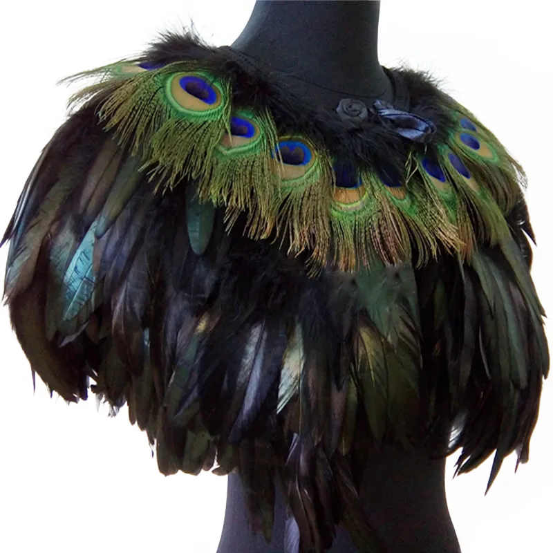 女性の本物の孔雀の毛皮ブライダルブライダルブライドメイドウェディングケープラップパシュミナスカーフショールイブニングファンシードレスパーティーS18101904