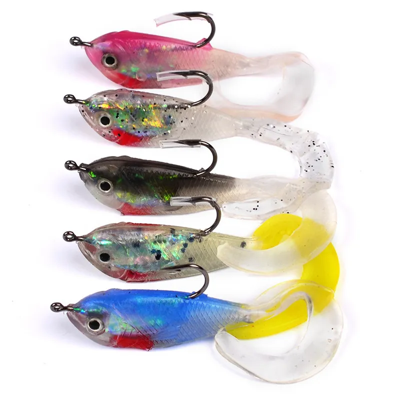 5 pz/lotto Morbido silicone Grub Richiamo di Pesca 5g 5 cm i Crankbaits D'acqua Dolce Minnow Vermi esca gancio