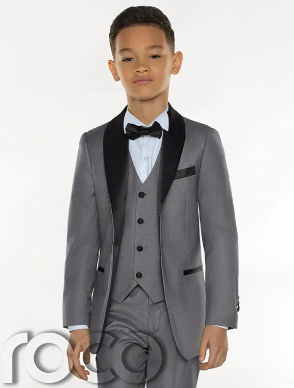 2018 Nouveau Design Gris Garçons Tuxedo Pas Cher Trois Pièces Garçons Dîner Costumes Garçons Costumes Formels Smoking pour Enfants TuxedoJacket pantalon gilet ti2602