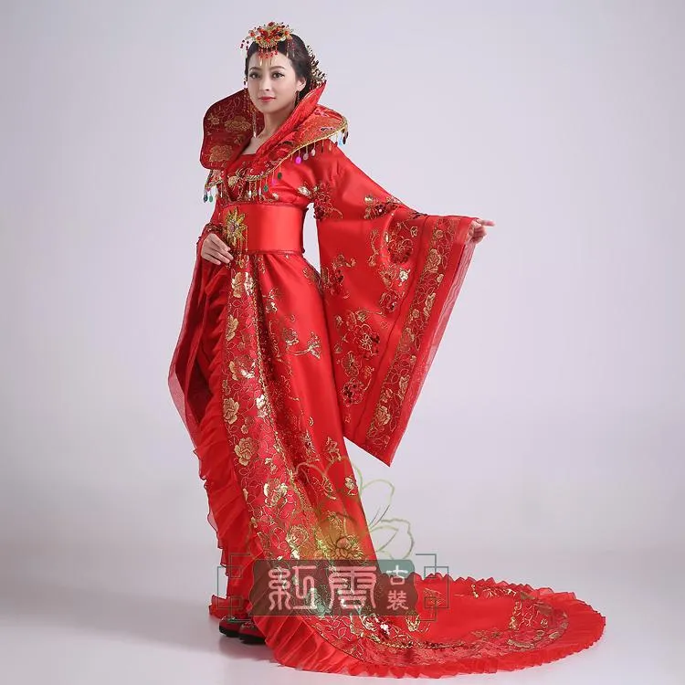 Gola das mulheres do temperamento nobre trailing vestido a rainha da dinastia tang vestuário chinês antigo traje vestido hanfu