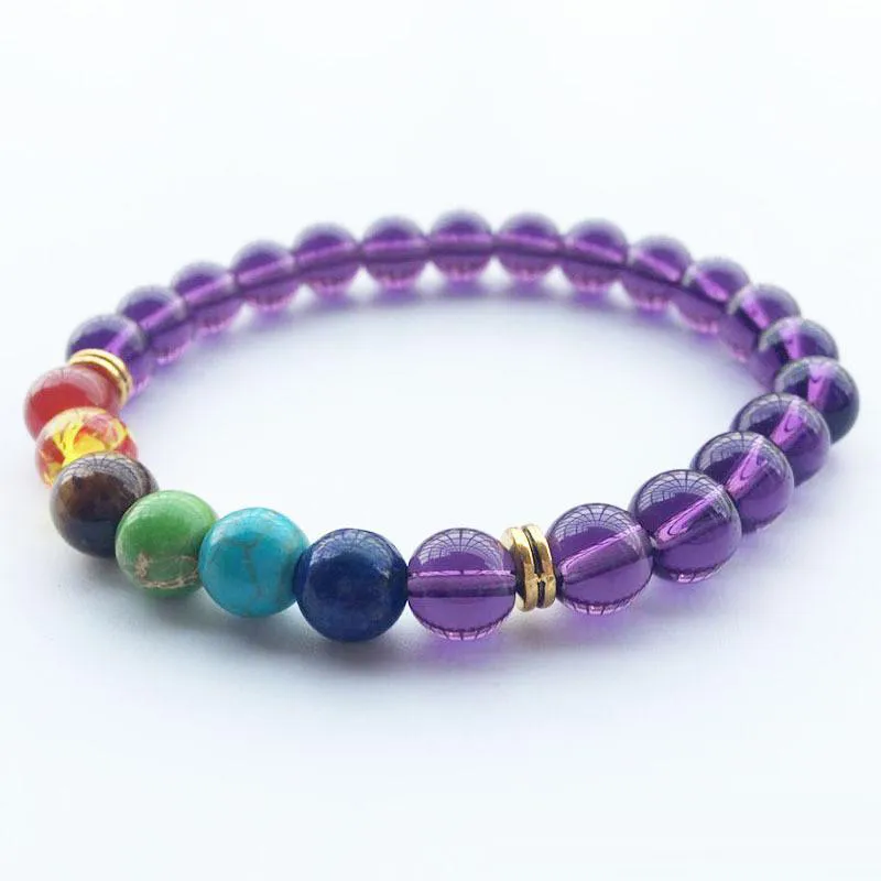 Großhandel handgefertigtes buntes rotes Achat-Amethyst-Vulkan-natürliches violettes schwarzes Stein-Matt-Yoga-Buddha-Perlenarmband für Frauenschmuck