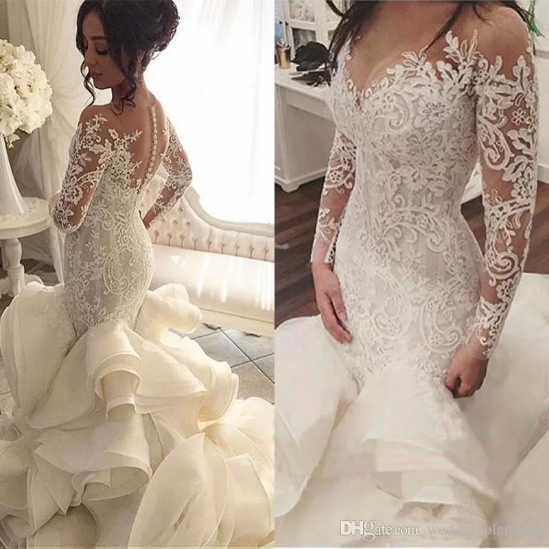 Train Mermaid Chapel Dresses Tiered Organza Sheer Neck Illusion Back Berta Wedding Dress Bridal Gowns Vestidos De Novia