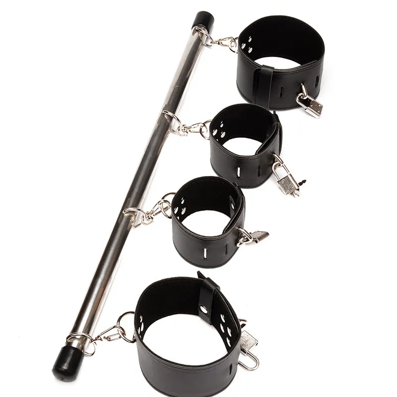 Metalljusterbar spridare bar bondage set unisex sex slave handbojor fotled manschetter fetish begränsningar shackles, sexleksaker för par