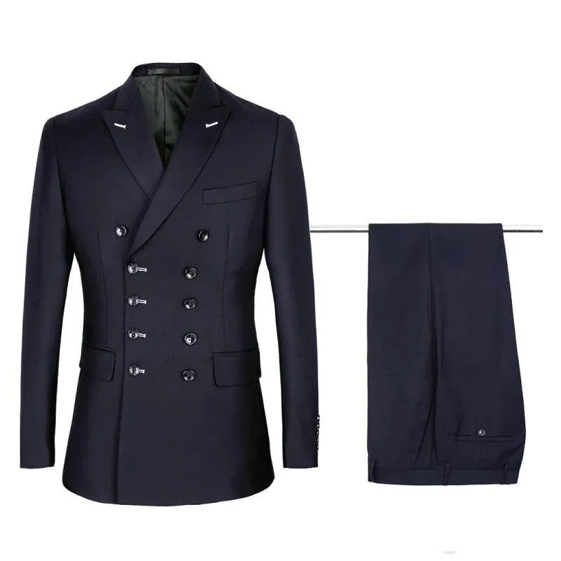 Senaste Design Navy Blue Men Passar för Bröllop Dubbelbröst Brudgum Tuxedos Slin Fit BrideGrum Blazers 2 Piece S (Jacka + Byxor + Tie) 1140