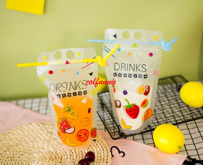 Sac de boisson en plastique auto-scellé transparent bricolage contenant de boisson sac à boire jus de fruits stockage des aliments sac de boisson de fête F051405