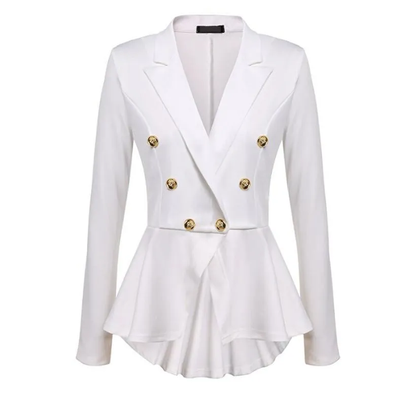 Womens Fashion Office Jacket Ladies Slim Jackets Femme Solid Button Manteaux élégants