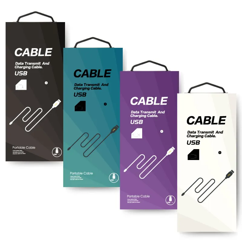 New Arrival Fashion High Quality Package Box For USB Cable Paper Box With Hang Hook Packing Box