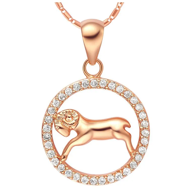 Rare 12 Zodiac Aries Taurus Gemini Cancer Leo Virgo Libra Scorpius Sagittarus Capricornus Aquarius Pisces Pendant Gold Necklace CHKN1047