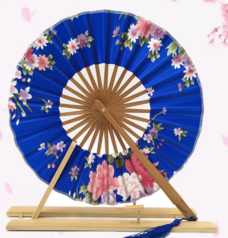Abanicos de mano de flores clásicas, superficie de flor japonesa, ventilador de molino de viento de bambú plegable, regalo de recuerdo de fiesta de boda