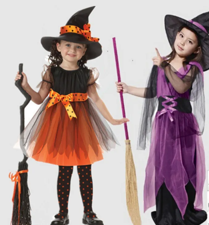 Kinderen carnaval feestjurken schattige fabriek directe verkoop halloween kids kostuum meisje jurk cosplay heks halloween party kostuum voor kind