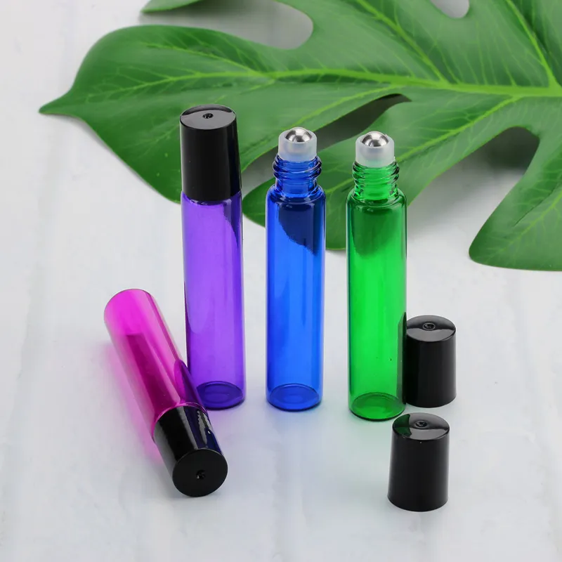 Botellas con rodillo de aceite esencial de aromaterapia, frascos portátiles de vidrio liso y delgado con bola de Metal, 10ml