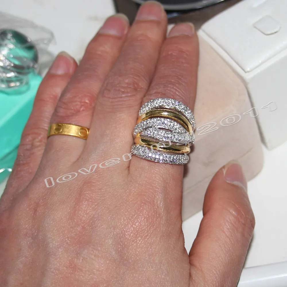 Fashion Jewelry Classic Gem 5A Zircon Stone 14kt Giallo bianco Oro Oro Pieno Ring Set di anelli SZ 5119573418