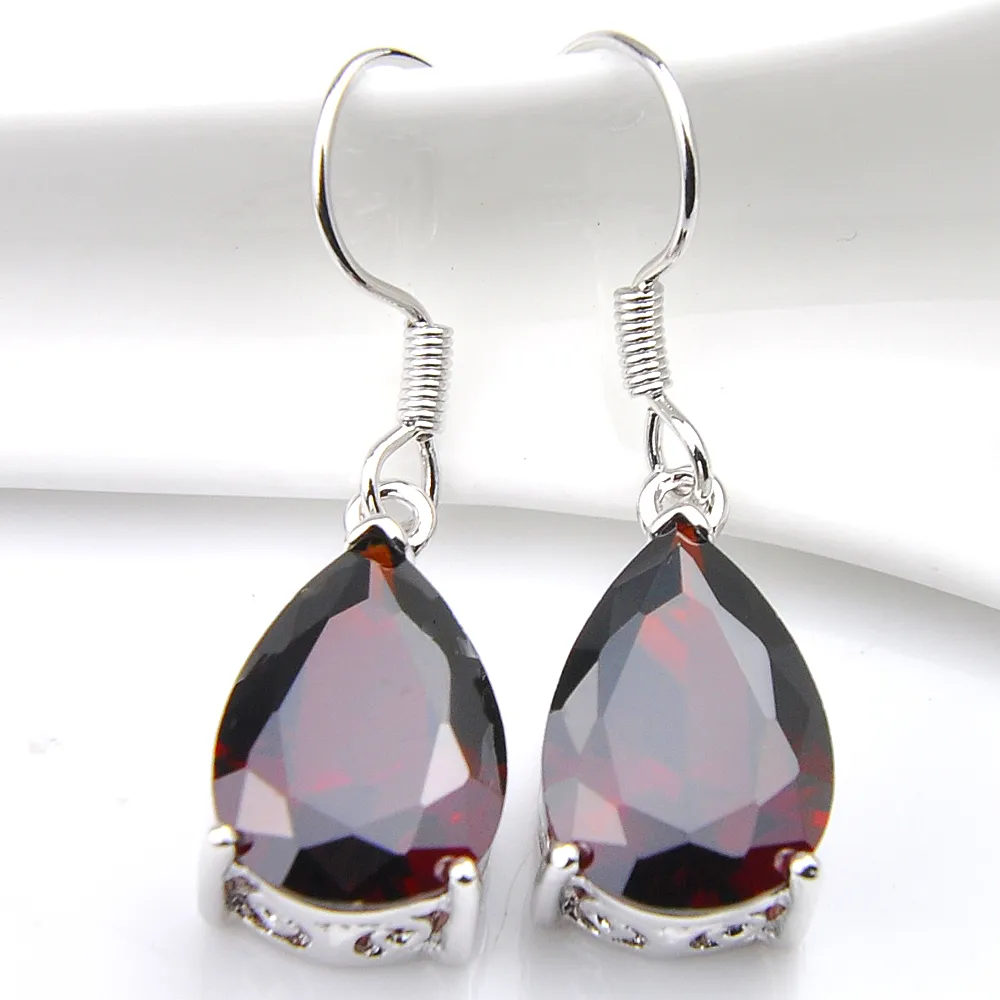 Luckyshine Pole Kształcie Gruszka Morganit Garnet Citrine Kolczyki 925 Sterling Silver Plater Kobiety Cyrkon Kolczyki Marka Biżuteria