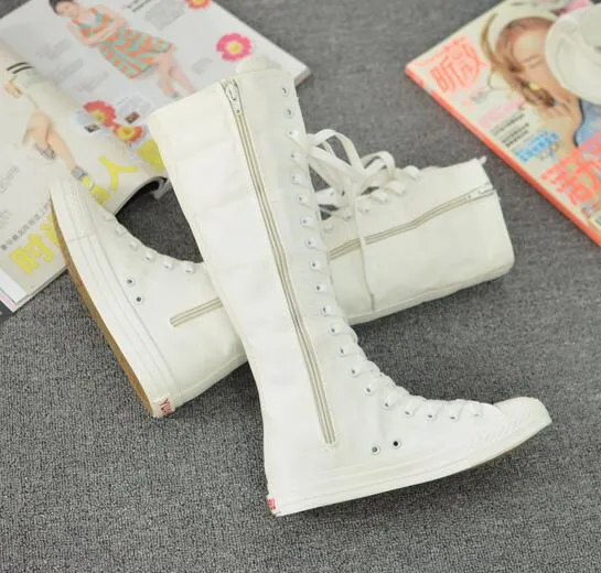 Women's Tall Canvas Boots – Knee High Lace Up Punk Sneakers | 3 Pairs Colored Shoelaces Included
