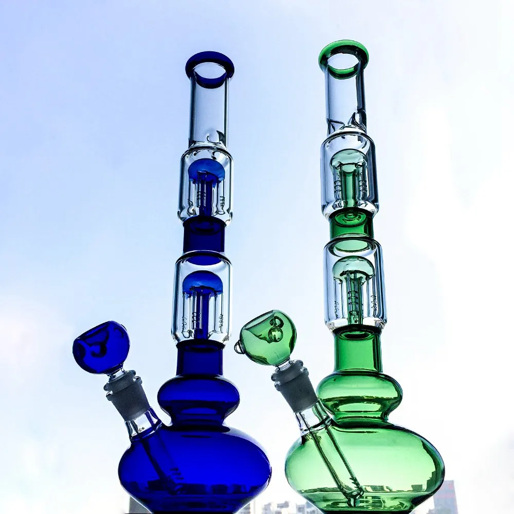 Hookahs 2 kleuren koel rookglas bong met kom 2 lagen 4-arm boom perc 18,8 mm vrouwelijke gewricht waterpijpen rechte perc gb1218