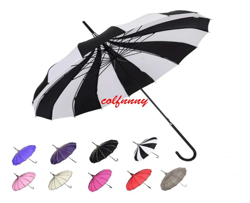 10 stks / partij Snelle Verzending Creative Design Zwart-wit Gestreepte Golf Paraplu Lange Handled Straight Pagoda Umbrella F062102