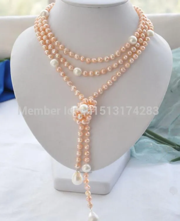 LIVRAISON GRATUITE65 "14mm collier de perles d'eau douce rondes blanches goutte à goutte rose