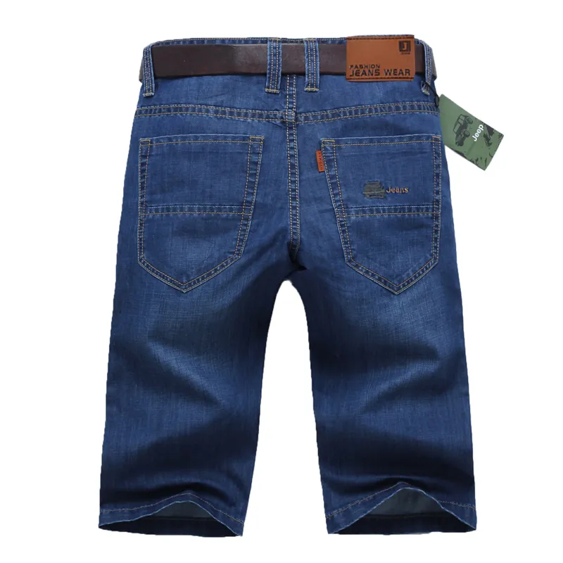 Bermuda masculino verão curtas calças de brim dos homens calções retas esticar stretch denim respirável shorts homens elásticos luz azul quente tamanho azul