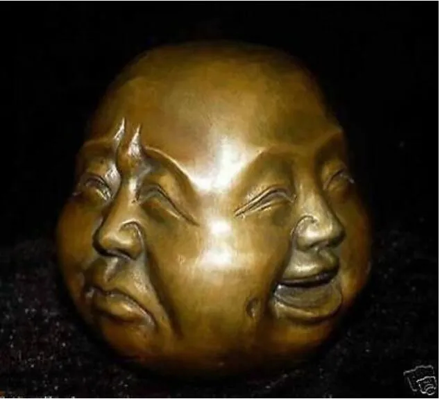 Super 4 expressão Copper Face Buddha Tibet 8.5x8x7 cm Decoração Do Jardim 100% real Bronze