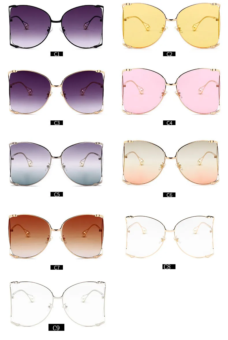 Luxe Cat Eye femmes lunettes de soleil Pearl Décoration Jambes De Mode Carré Marque Sun Lunettes Dames Dégradé Transparent Nuances UV400