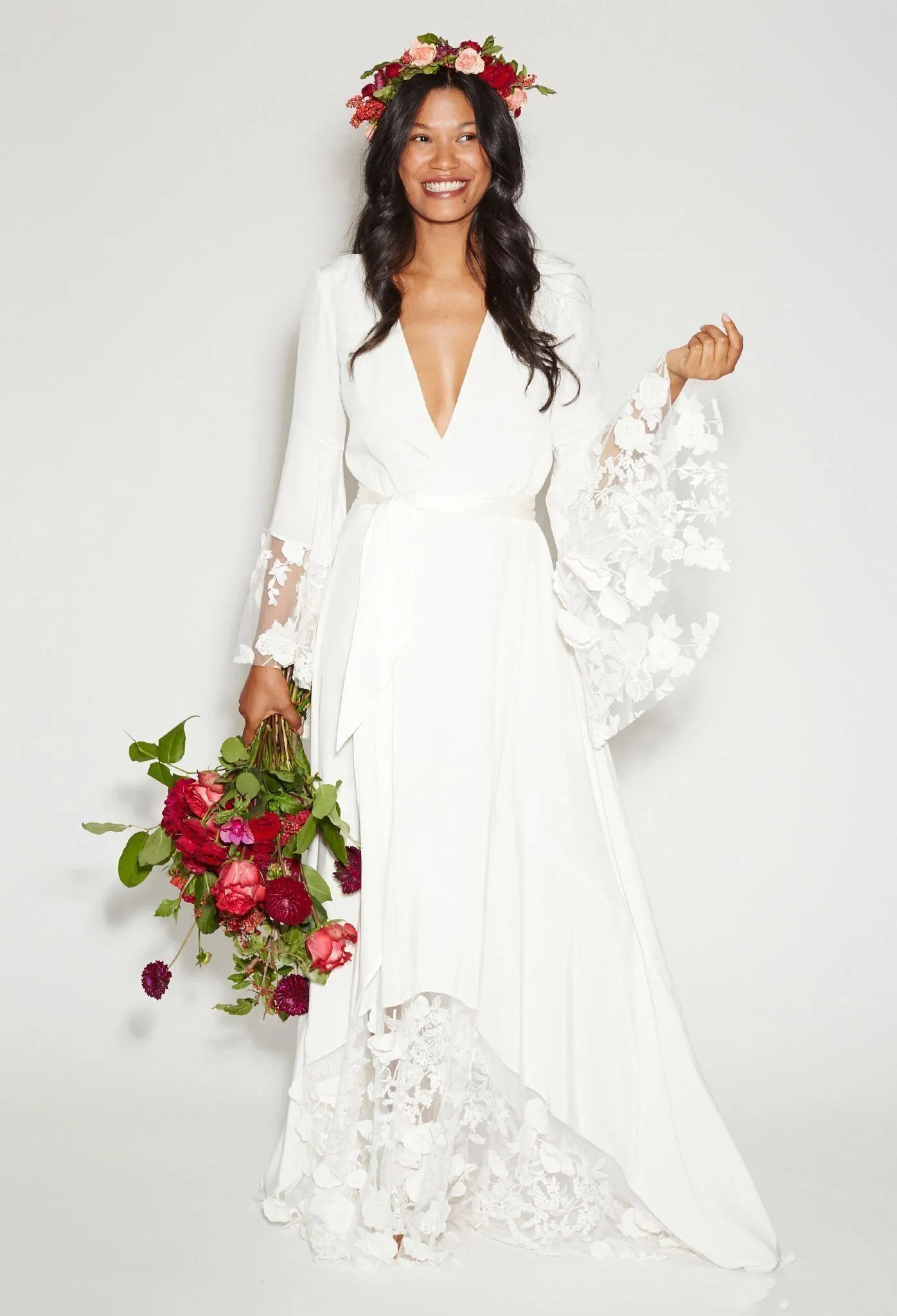 2020 nouvelle automne hiver plage BOHO robes de mariée bohème plage hippie style robes de mariée avec manches longues dentelle fleur personnalisé pas cher 2018