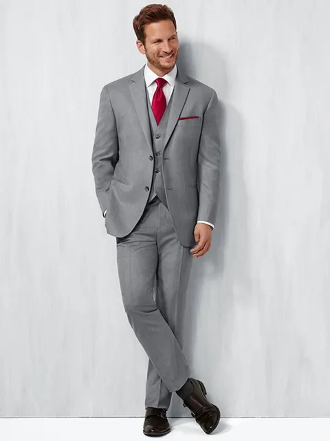 Fashion Light Gray Mens Wedding Suits Slim Fit Bridegroom Tuxedos Three Pieces Formal Business Men Suit Wear Jacket Pants Vest 10 170 DHgate