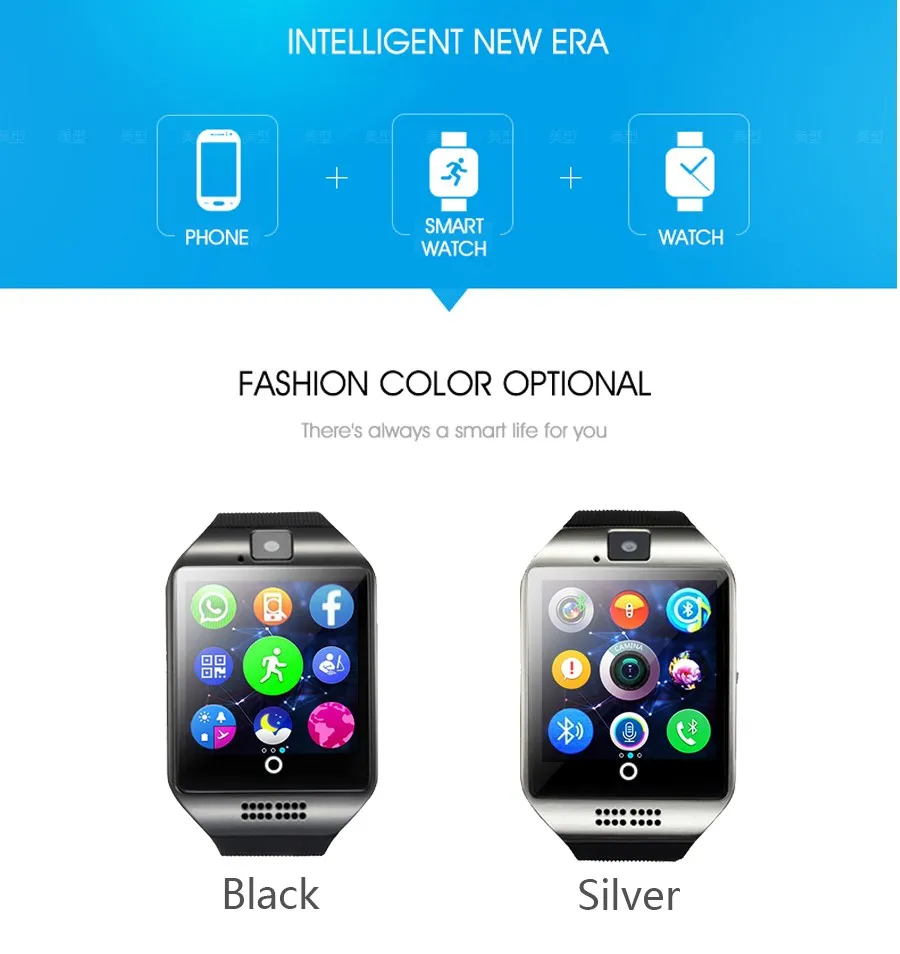 Smart Watches Q18 Apple iPhone iPhone IOS 용 Bluetooth 스마트 워치 SIM 카드 슬롯 팔찌와 함께 SMART WATCH4709349