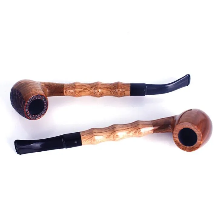 Carved carved Green Sandalwood pipe long rod slub smooth wood solid modeling wood grinding tobacco stem