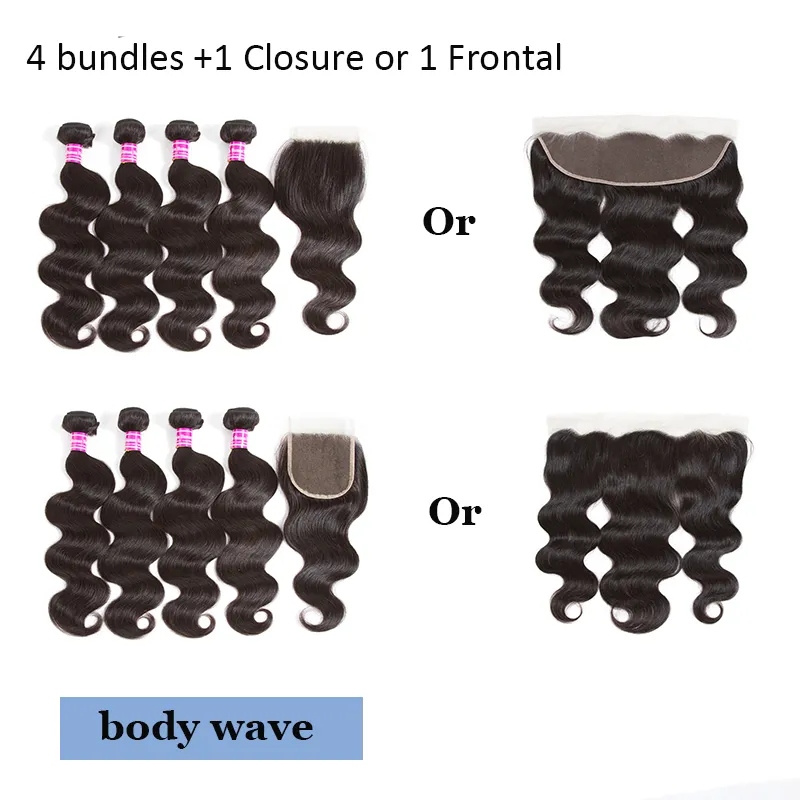 Human Virgin Hair Straight With Lace Frontal Closure Bundles Body Deep Water Natural Loose Wave Kinky Curly Peruvian Malaysian Idian Brazilian Weave Weft 10a Grade