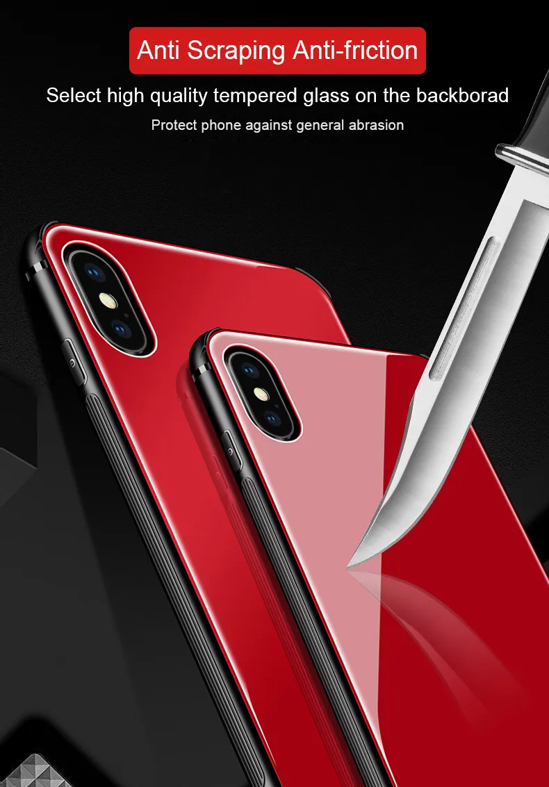 Partihandel Original Brand Tempered Glass Telefon Fodral för iPhone X Case Hybrid Shock Proof för iPhone 7 Case för iPhone 8 Case Cover TPU + PC